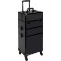 4 wheel Rolling 2in1 Makeup Train Cosmetic Case Black